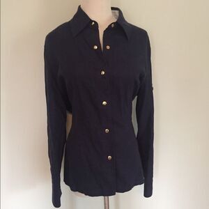 St. John Sport Navy Linen Blend Top Sz: S